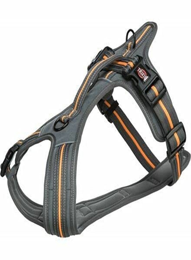 Trixie Fusion Touring Harness for Dogs, Webbing Tape, 2 Position Fully Adjustable Belly Strap, Additional Ring for Leash in Chest and Neck, Reflective Parts for Safety (Small-Medium, Graphite/Papaya)